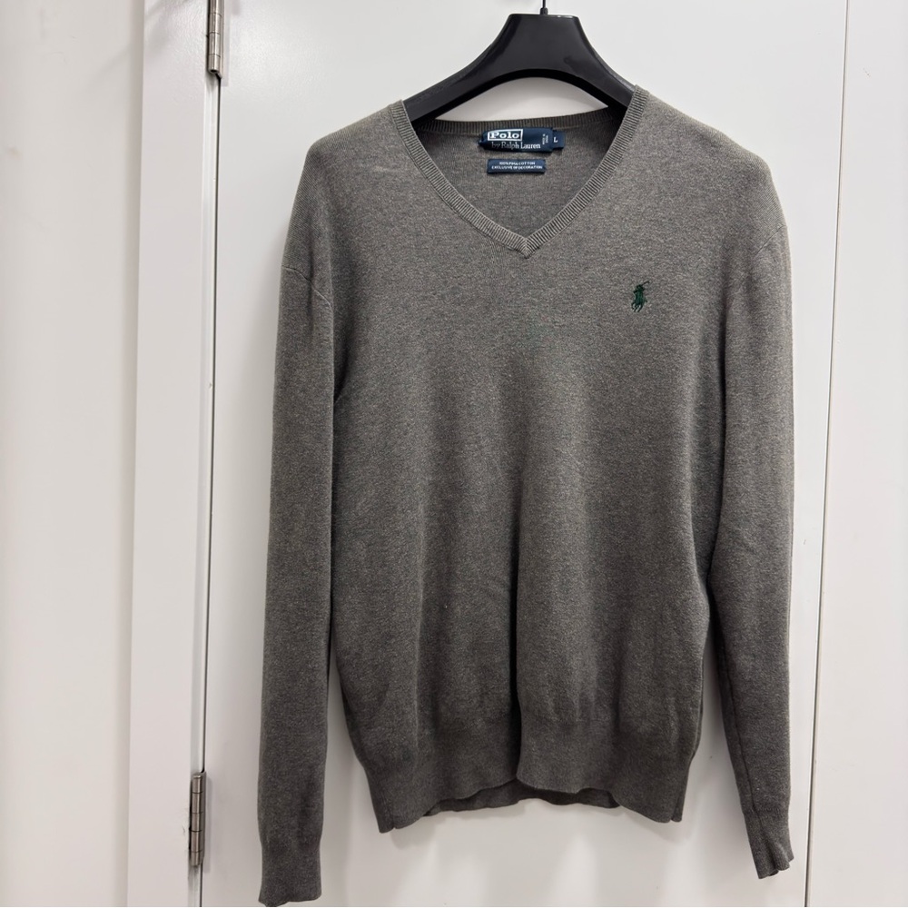Polo by Ralph Lauren 100% Pima cotton Men's Gray V-Neck Sweater